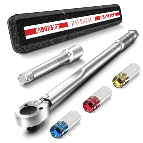 BAYERTAL® Drehmomentschlüssel 1/2 Zoll 40-210Nm für Auto, Lkw & Motorrad - Set 17, 19, 21mm & 125mm Verlängerungsstange - Souveräne Präzisions Reifenwechsel - Erstklassige Premium Radmutternschlüssel BAYERTAL® Drehmomentschlüssel 1/2 Zoll 40-210Nm für Auto, Lkw & Motorrad - Set 17, 19, 21mm & 125mm Verlängerungsstange - Souveräne Präzisions Reifenwechsel - Erstklassige Premium Radmutternschlüssel