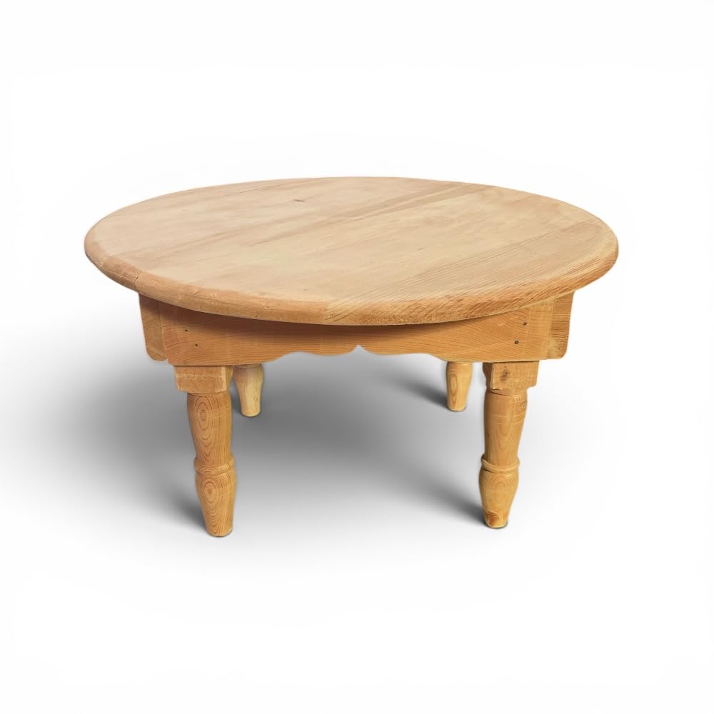 Tavolino Marocchino Etnico in Legno Grezzo di Cedro, Diametro 60 cm