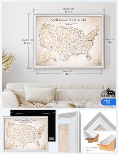 Image of IPIC - Custom USA Map Canvas Wall Art, Personalized Push Pin Travel Map with Name and Message for Travel Lovers, Oversized Pinnable Wall Decor for Home, Office, Study or RV