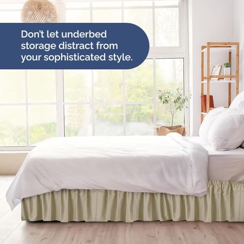 Image of Bed Skirt - Wrap Around Dust Ruffle Bed Frame Cover with Easy Fit Elastic Strap, Single Size 21 Drop, Microfiber Pleated, Machine Washable | Beige, (48inchx72inch)
