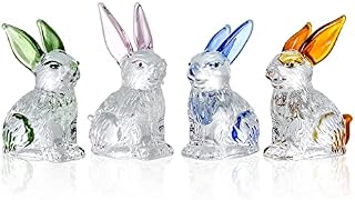 Movdyka Set of 4 Little Glass Rabbits Figurines Cute Crystal Bunny Collectibles Statues Animal Decor Ornament Table Centerpiece