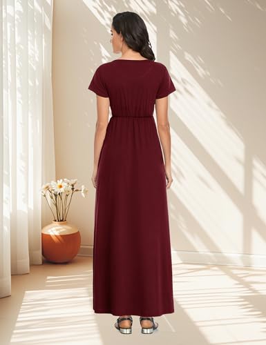Image of Lacavocor Womens Short Sleeve Maxi Dresses Empire Waist Long Dress