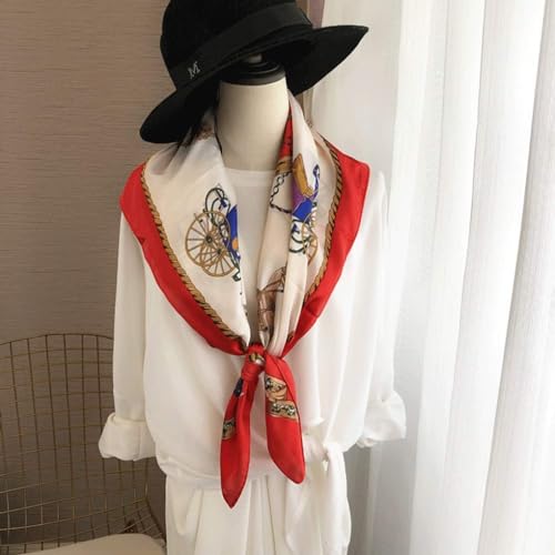 French Kerchief Silk Scarf Female Red Classic Square Scarf Shawl Dual-Purpose Professional Scarf (Red 90 * 90cm)4