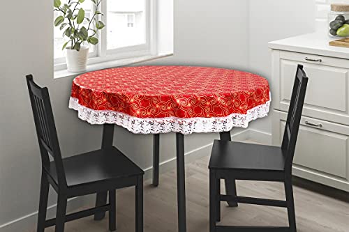 Image of The Furnishing Tree Round Shaped Center Table Cover WxL 48x48 inches with White Border lace