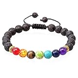 Celokiy Chakra Lava Stone Diffuser Bracelets,Yoga Bead Bracelet Natural Crystal Bracelet, Healing Aromatherapy Essential Oil Stretch 8mm Bracelet for Women and Men