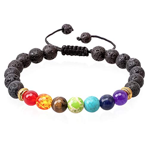 CELOKIY Chakra Lava Stone Diffuser Bracelets,Yoga Bead Bracelet Natural Crystal Bracelet, Healing Aromatherapy Essential Oil Stretch 8mm Bracelet for Women and Men
