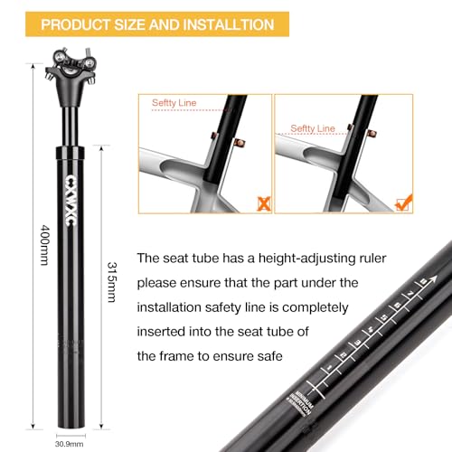 CXWXC Suspension Seatpost 27.2 30.9 31.6mm x 400mm - Shock Absorber Bicycle Seat Post - Adjustable Coil Spring Comfort for Touring & Bikepacking (30.9mm)