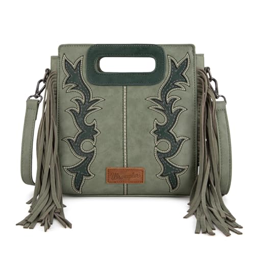 Image of Wrangler Western Handbag for Women Crossbody Bag Top Handle Shoulder Bag Embossed Cowgirl Fringe Purse