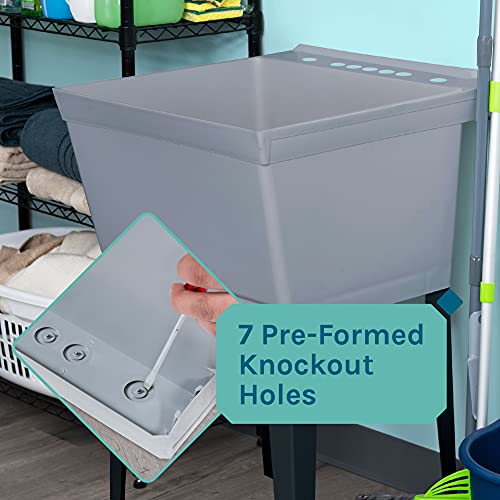 Image of 19 Gallon Utility Sink Laundry Tub by JS Jackson Supplies with Adjustable Metal Legs, Ideal for Laundry room, Basement, or Garage Workshop. Heavy Duty Shop Sink. No Faucet Included (Grey)
