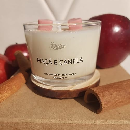 Vela Aromática Vegetal Perfumada Aroma Maçã e Canela 120g com tampa