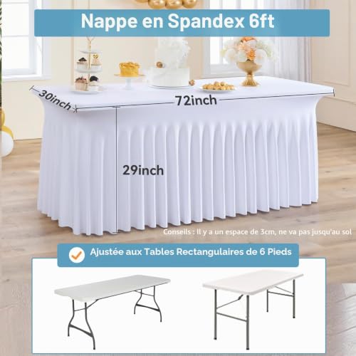 Nappes blanches en spandex pack de 6 pour table rectangulaire 180 cm extensible sans plis - 5