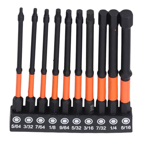 Juego de 10 Puntas Hexagonales SAE, Puntas Hexagonales Mecanizadas CNC de Acero S2 con Vástago Hexagonal de 1/4 Pulgadas para Montaje de Muebles, Reparaciones Automotrices