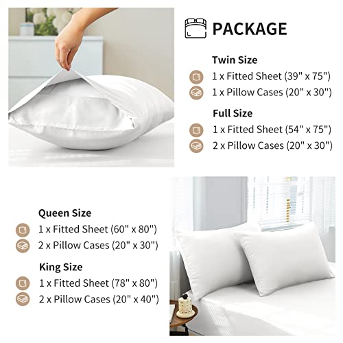 Hcora Bamboo Fitted Sheet King- 100% Viscose From Bamboo Fitted Bed Sheets With Pillowcase - 16 Inch Deep Pocket Cooling Fitted Sheet, Silky, Soft, Breathable (King, White) #TOP6