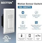 [10 Pack] BESTTEN Motion Sensor Light Switch, Single Pole PIR Sensor Wall Switch, Occupancy & Vacancy Modes, 120V/277VAC, 60Hz, 1/6HP, Neutral Wire Required, Wallplates Included, cUL Listed, White