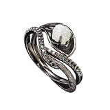 Lily black wedding ring set by Majade. Raw diamond engagement ring plus black diamond wedding ring bridal ring set. Handmade 14k black gold unique engagement ring set. Nature inspired black rings set.