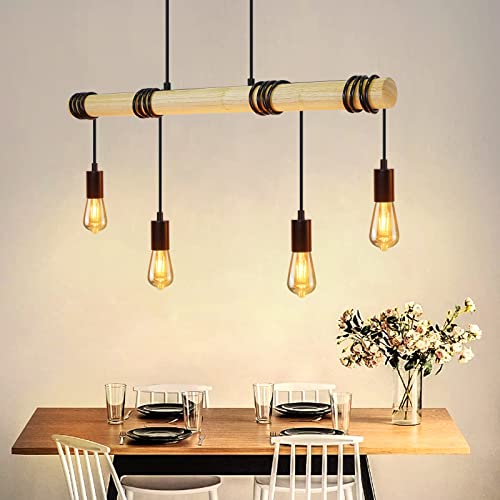 Homefire Pendelleuchte Esstisch Holz Hängelampe Vintage 4 Flammig E27...