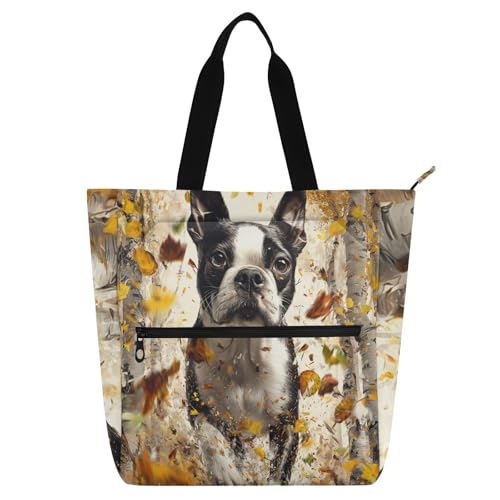 Bolsa para libros infantiles y de adultos con bolsillo externo y diseño Boston Terrier