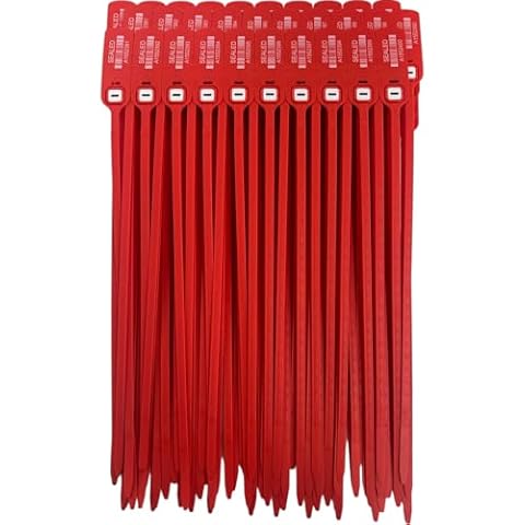 AVG Packaging Supplies Red Plastic Security Seals (16") - Industrial Zip Ties, Shipping Seals with Print Progressive Numbering – for Trucks, Trailers, Cargo, Containers, Luggage (100ct) Cover