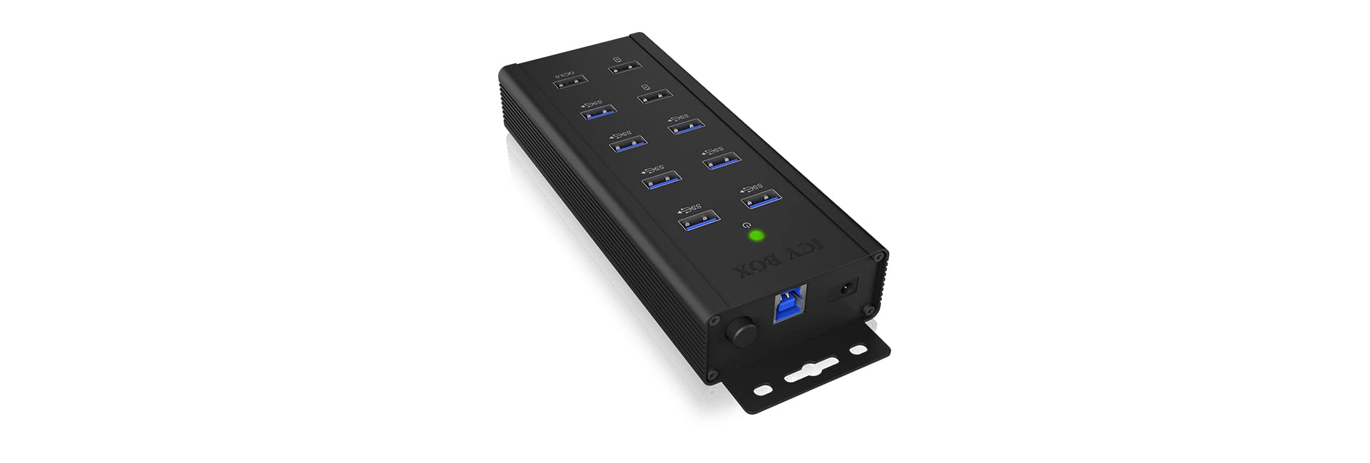 ICY BOX IB-HUB1703-QC3 - Concentrador de 7 Puertos USB 3.0 Activo con Fuente de alimentación (12 V/5 A), 3 Puertos de Carga, Montaje en Pared, Quick Charge 3.0, Aluminio, IB-HUB1703-QC3