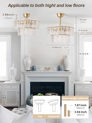 Image of Gold Crystal Fandelier Ceiling Fan with Light, 20 inch Caged Chandelier Ceiling Fan with Light Remote Control, Mid-Century Enclosed 6 Speeds for Bedroom, Nursery, Living Room, Foyer