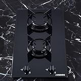 Arebos gas hob 30 cm 2 burners | Tempered glass | Built-in with cast iron pot supports | Compatible with natural gas & propane | Integrated safety ignition - Image 2