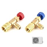 2 Piezas Válvulas de Carga de Refrigerante para Aire Acondicionado,Válvulas de Flujo en Latón,Compatibles con R22 y R410A,Conector Adaptador de 1/4" a 5/16",Fácil Instalación (R410R22)