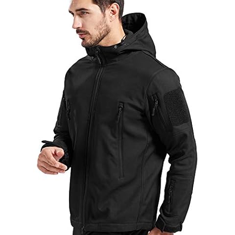 FFNIU Men's Outdoor Softshell Tactical Jacket Water Repellent Fleece Hooded Coat,Black,XX-Large Cover