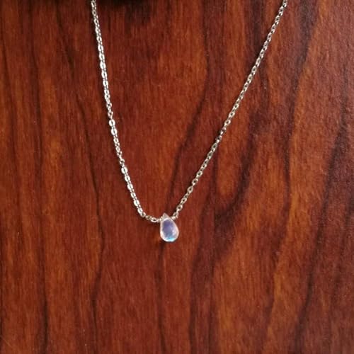 Metzakka Rainbow Moonstone Sterling Silver Necklace for Women, Handmade Genuine Teardrop Healing Stone, 16”-18” Chain June Birthstone Jewelry4