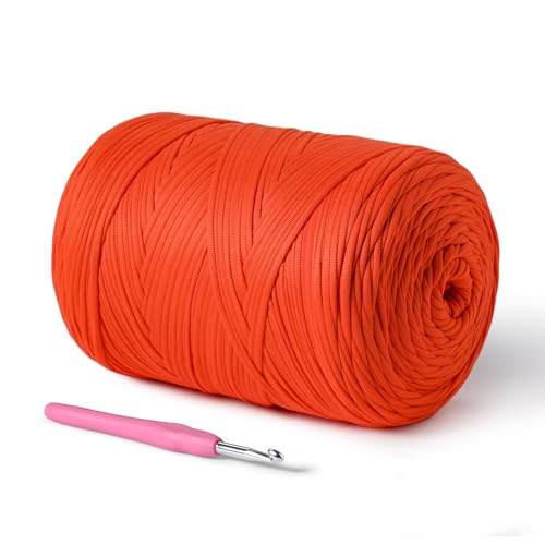 Image of 800g T-Shirt Crochet Yarn for Crocheting Crafts /Bags /Basket /Coaster,Hand Knitting Tshirt Yarn for Crochet,228yds T Shirt Yarns with High Elastic Thick Yarns Polyester Fabric（Orange）