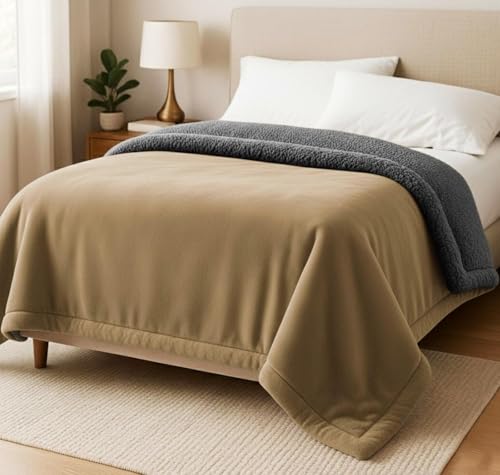 Image of SANMARINO Summer Sherpa Blanket AC Blanket | 350 GSM, Ultra-Soft & Cozy Single Bed Blanket (223x142 cm, 1100 g) | Warm Winter Blanket for Bedroom (Beige, Single 1.1Kg)
