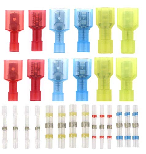 KingBra 180PCS Waterproof Solder Seal Wire Connectors 22-16 16-14 12-10 Gauge Nylon Fully Insulated Male/Female Spade Splice Wire Disconnect Electrical Insulated Crimp Terminals Connectors