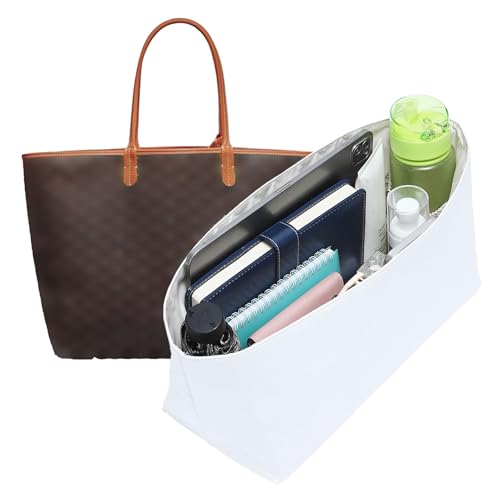 Doxo Purse Organizer Insert Compatible with G oyard Bag Organizer for St L ouis GM Tote Bag, Upgraded Lightweight Dupontpaper Tote Organizer with Elastic Cup Holder and YKK Zipper (White)