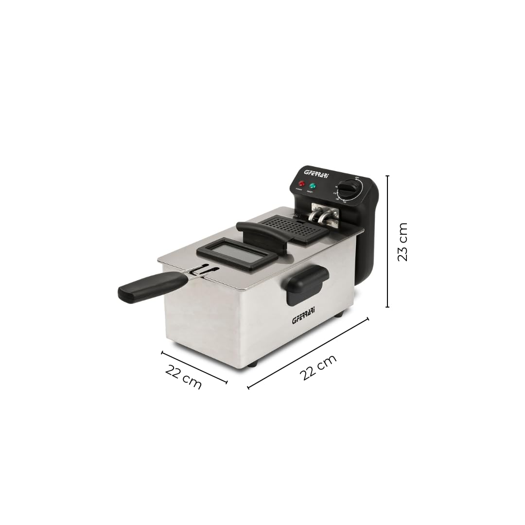 G3 Ferrari G10203 Pastella Friggitrice, 2000 W, 3 Litri, Contenitore Smaltato, Cestello INOX, Temperatura regolabile 130° - 190°C Filtro Anti-odore, Coperchio con Finestra, Facile da pulire, Grigio