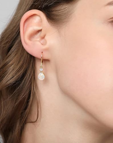 Drop Dangle Earrings for Women, Pear Cut Created Opal Teardrop Earrings, Silver Rose Gold Plated Copper Brass Micro Jewelry Gifts Box3
