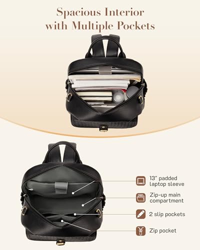 Image of Missnine Leather Backpack Purse for Women, Ladies Fashion Backpacks, Convertible Vintage Bag for Travel, Work, Everyday