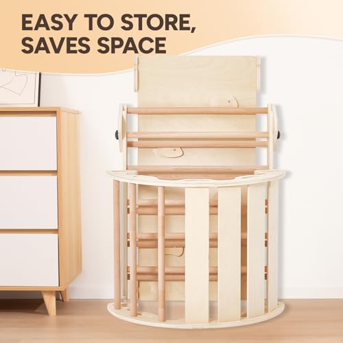 Foto von Giant bean 5-in-1 Montessori Kletterdreieck mit Kletterbogen und Rutsche, Holzdreieck für Kleinkinder ab 2-5, Indoor Kletterspielzeug, Hellbraunmit, M