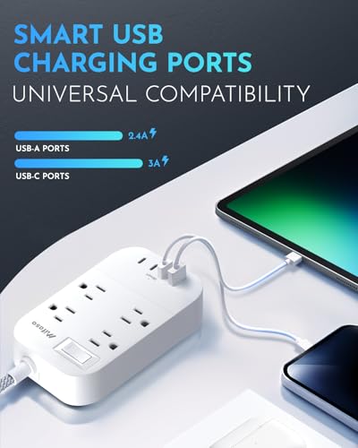 Image of mifaso 10ft Travel Essentials - 3Ft Power Strip with USB, Compact Flat Plug Extension 4 USB Ports, Non Surge Cruise Must Haves, Cruise Ship Essentials, Dorm Room, Apartment Essentials (Dock - 06)