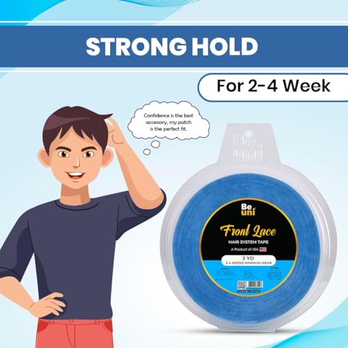 Image of Front Lace Hair Patch Tape For Men Extreme Hold No Shine Waterproof Skin Safe Medical Grade Wig Tape For Hair Systems Up To 2-4 Weeks Hold 3 Yards