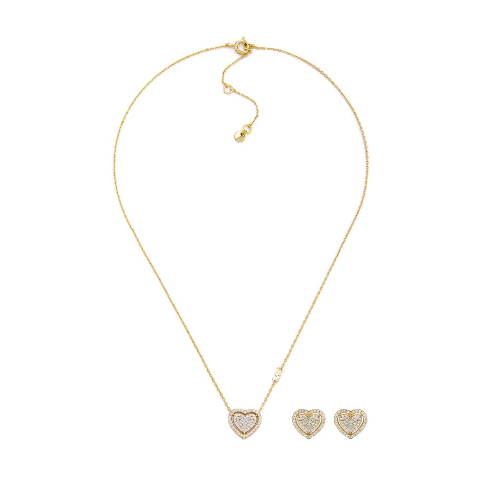 Michael Kors Premium Women's Gold-Tone Sterling Silver Necklace and Earring, MKC1756CZSET