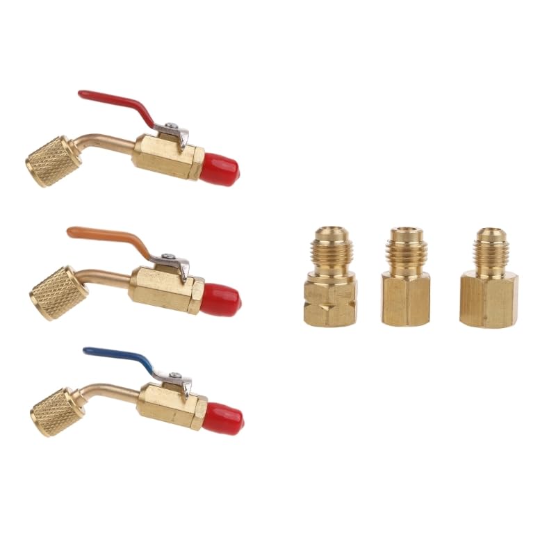 Válvulas de cierre manual para refrigeración AC-HVAC, juego compacto de bolas angulares de cobre para mangueras de carga de refrigerante R410A, R134A, R12-R22 y adaptadores para bomba de vacío miniatura 2