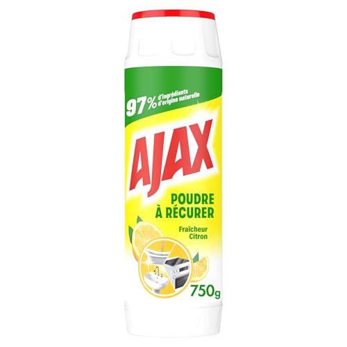 AJAX – Polvo para fregar limón Bi-blanqueador – Fórmula multiusos para eliminar grasa y sucia, bote de 750 g