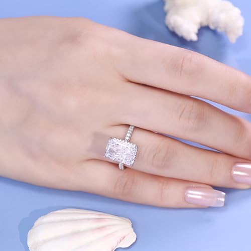 Jeulia 3pcs 6.9ct Radiant Cut Moissanite Rings for Women; Silver Diamond Wedding Rings for Women 14K White Gold Plated Engagement Promise Eternity Ring Band for Her with Jewelry Gift Box 5