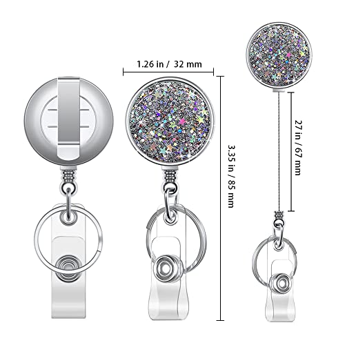 Boutilon Retractable Badge Holder, Retractable Badge Reels,Lightweight Plastic Badge Reel Card Holder With Key Ring Backing Belt Clip For Nurse,Volunteer,Teacher,Student(Pretty Sliver Stars) #TOP1