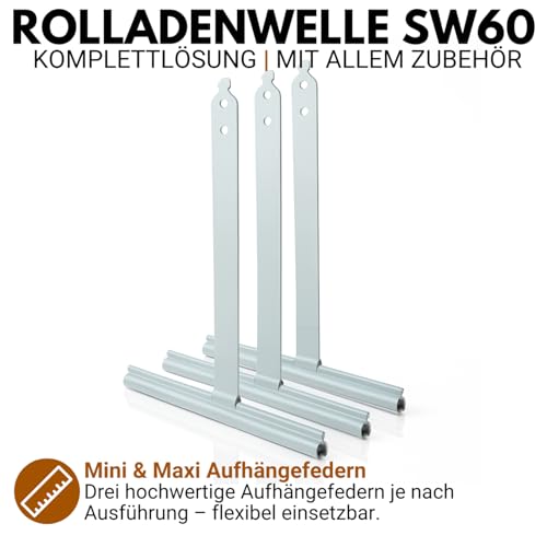 Foto von Rolladenwelle SW60 Komplettset Stahlwelle für Rollladen, Achtkantwelle mit Ø 60mm Durchmesser | Fixmaße 140 cm - Umrüstset für Einbau Rolladenmotor