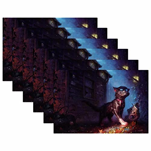 Set de table chat effrayant lavable et isolant, protège table halloween fantaisie en lot de 6 - 6