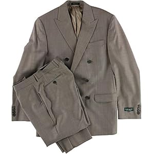 Ralph Lauren Mens Classic Wool Double Breasted Formal Suit Lightbrown 38×36
