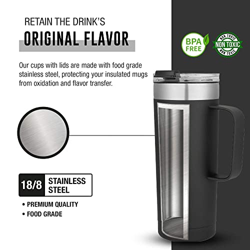 Life's Easy 20Oz Insulated Travel Coffee Mug Stainless Steel Vacuum Tumbler Cup With Flip Lid, Spill Proof Double Wall Thermos For- Keep Hot & Cold Drinks, Gifts For Men & Women | Black #TOP2
