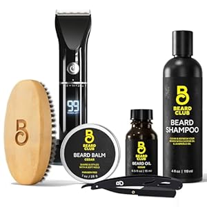 The Beard Club Beard Club Grooming Bundle: Beard Trimmer for Men & Beard Care Kit – Includes Cordless Electric Trimmer, Straight Edge Razor, Beard Shampoo, Cedar Balm & Oil, Beard Brush – 8 Guides, 45 Lengths