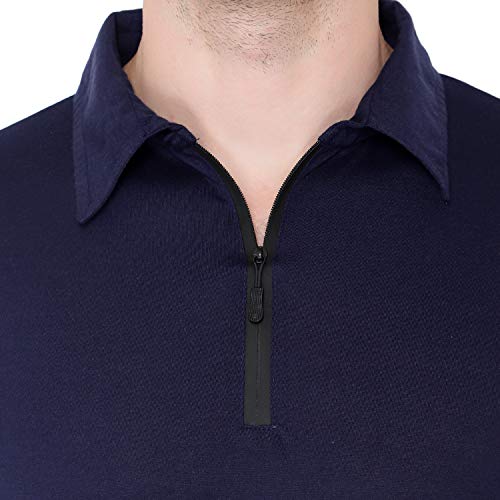 Image of Men's Cotton Blend Full Sleeve Zip Neck Polo T-Shirt (Pack of 1)