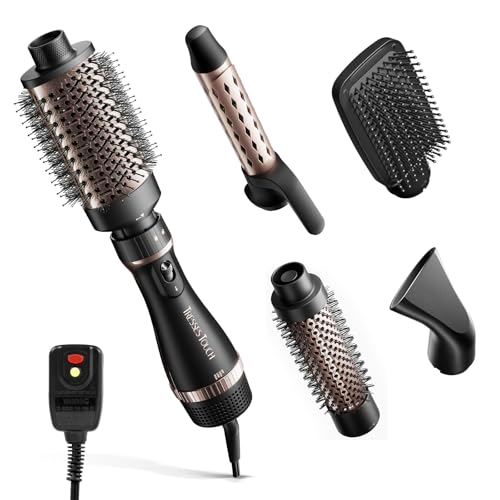 Image of Hair Dryer Brush Set, 5-in-1 Blow Dryer Brush Set, Multi Hot Air Hair Styler for Salon Blowouts, Smooth Curls, Volumizing and Straightening, Sleek and Less Frizz, Rose Gold